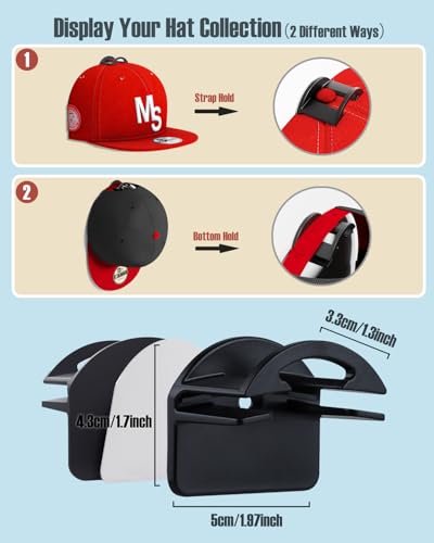 MSKEI Wall-Mount Hat Hooks - Strong Adhesive and Screws for Baseball Caps & Caps