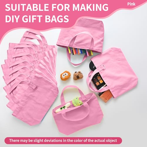 Pink Mini Tote Bags Bulk - 12 Pack Reusable Canvas Bags for DIY
