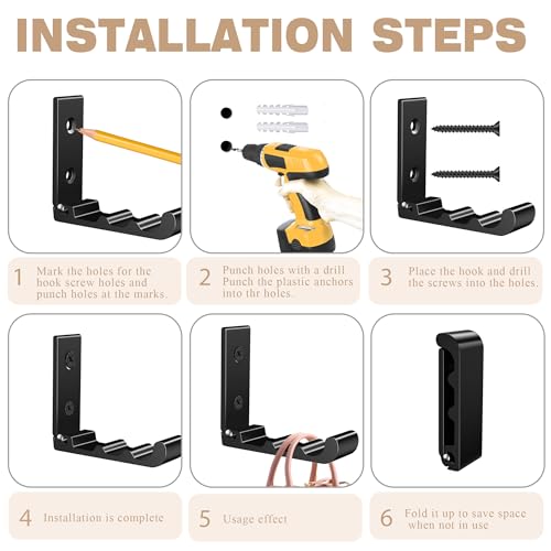 OHIYO Wave Black Heavy Duty Wall Hooks, Space-Saving Aluminum Mounts for Coats & Bags