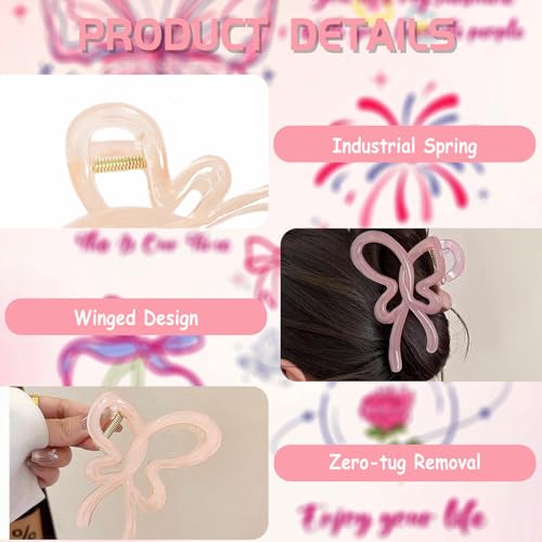 LERAO 4-Pack Large Bow Jelly Hair Claw Clips for Thick Hair