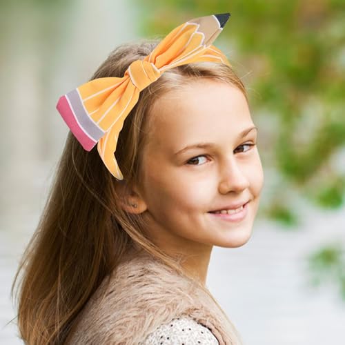 Ecuupas Yellow Pencil Bow Headband Back to School Hair Accessory