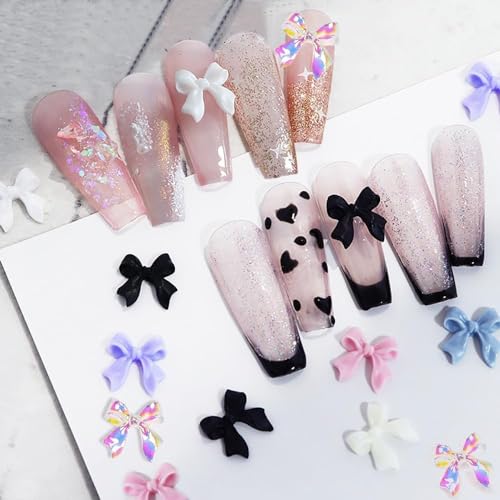 3D Colorful Aurora Bow Nail Charms - 48 Pieces for DIY Nail Art