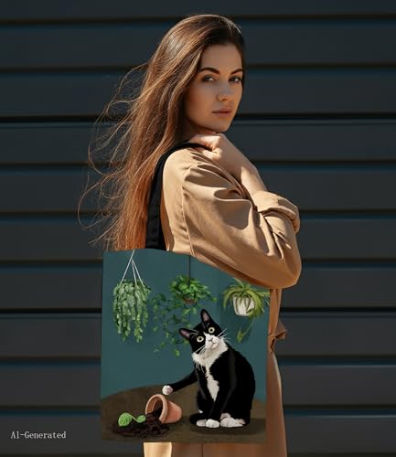 Gardeners Cat Canvas Tote Bag for Women - Reusable Shopping & Travel Bag