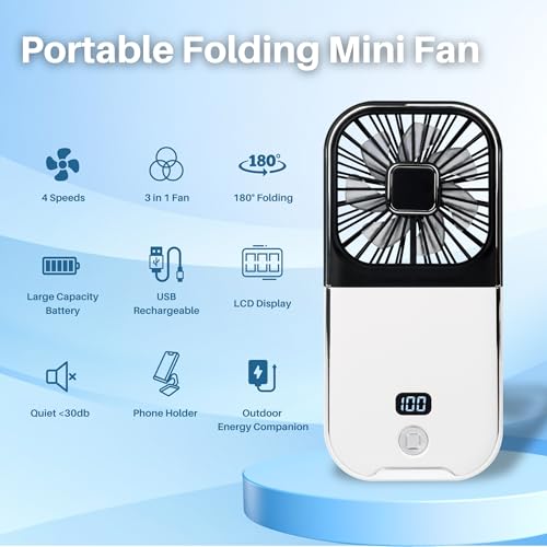 3000mAh Portable 5-in-1 Handheld Neck Fan with Digital Display - Black & White