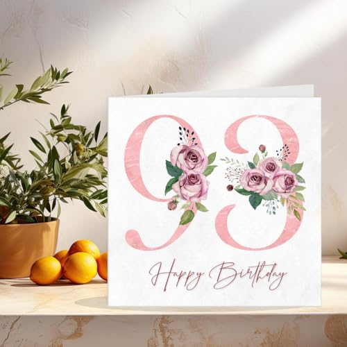 Purple Fox 93rd Birthday Card for Women - Floral Design