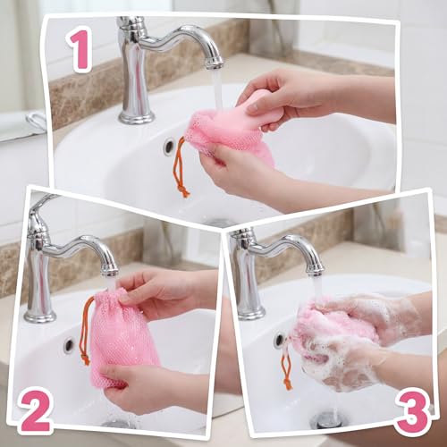 JJUNW 8-Piece Mesh Soap Bags with Drawstring Exfoliating Soap Saver Pouches