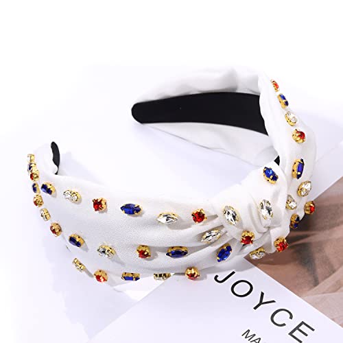 NVENF Red White Blue Crystal Knotted Headband Rhinestone Hair Accessory