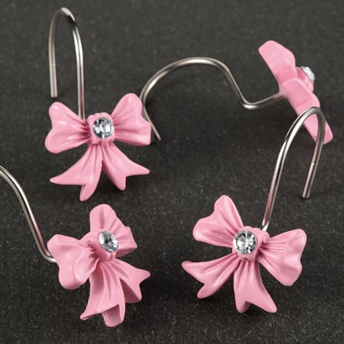 Pink Bow Shower Curtain Hooks 12 Pcs Stainless Steel Bathroom Accessories