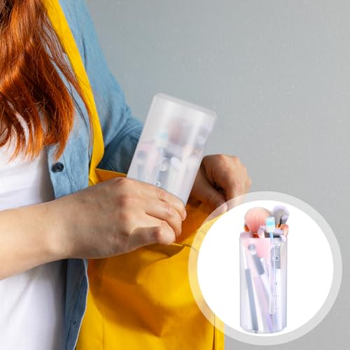 Retractable Makeup Brush Organizer with Adjustable Height - Clear Plastic Storage Case for Travel & Home