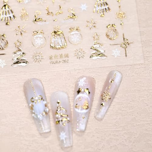 Namrec 5D Embossed Gold Christmas Nail Stickers Xmas Tree Snowflake Decals