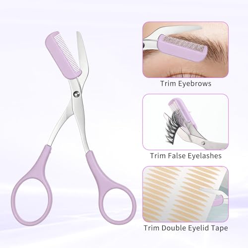 Eyebrow Trimming Scissors with Comb 6-Piece Set - Stainless Steel Brow Trimmer