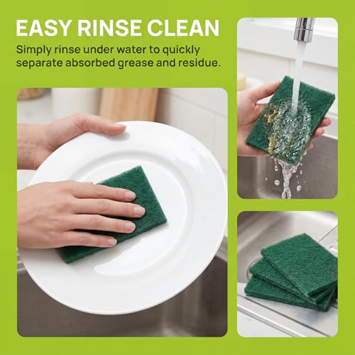 Green Kitchen Scrubbing Pads - 6-Pack Heavy Duty Scourers for Cookware