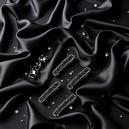 Black Rhinestone Hair Barrettes Metal Hair Clips 4Pcs