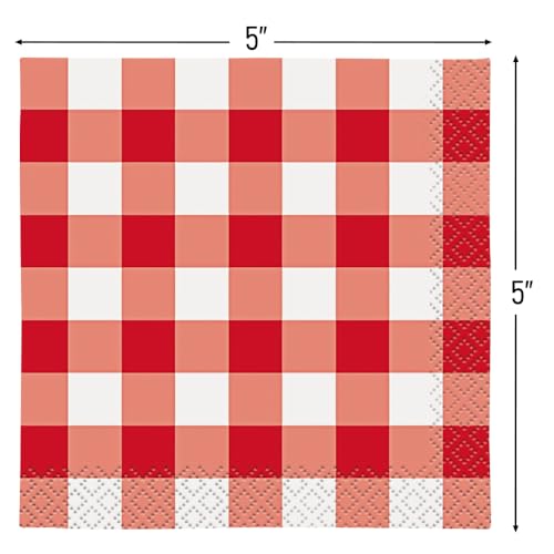 Red Gingham Beverage Napkins 16-Pack 2-Ply Paper Party Supplies