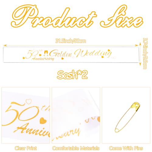50th Wedding Anniversary Sash Set - Elegant Golden Design