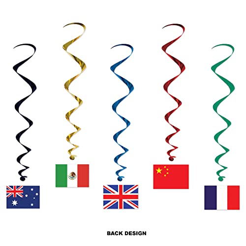 International Flag Hanging Spirals - Pack of 10 (38" Long) - Colorful Party Decor