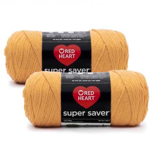 Red Heart Super Saver Yarn Gold - Pack of 2, Medium Weight Acrylic for Knitting & Crochet