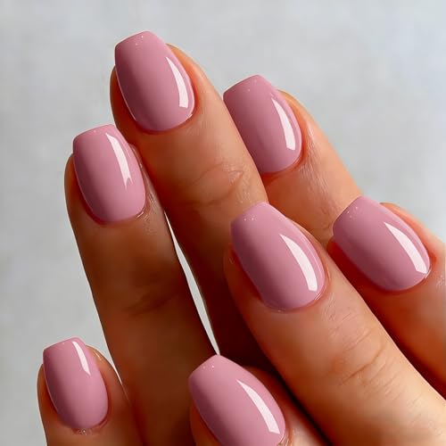 JOYVVEW Dark Purple Press On Nails Short Square Coffin False Nails Set