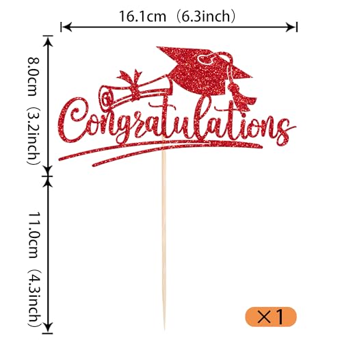 Graduation Cake Toppers - Class of 2026 Glitter Picks (6pcs)