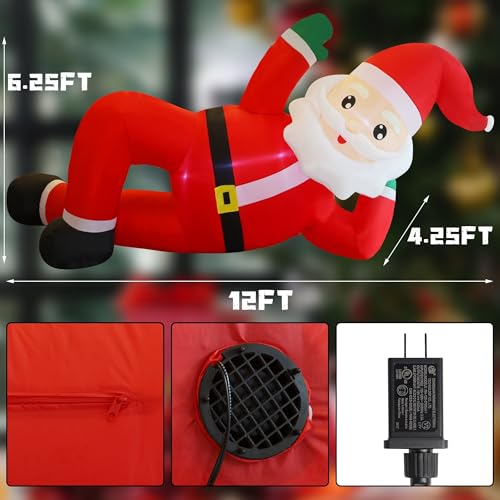 Giant Inflatable Christmas Santa Claus - 12FT Lighted Outdoor Holiday Decor with Built-In LED Lights - Santa Variation