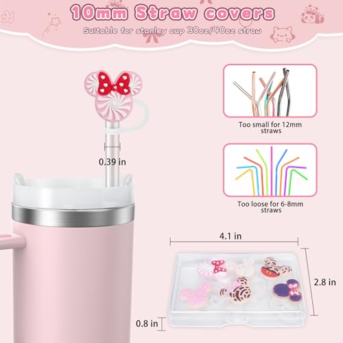 6 Pack Pink Silicone Straw Covers for Stanley Cup 30oz/40oz