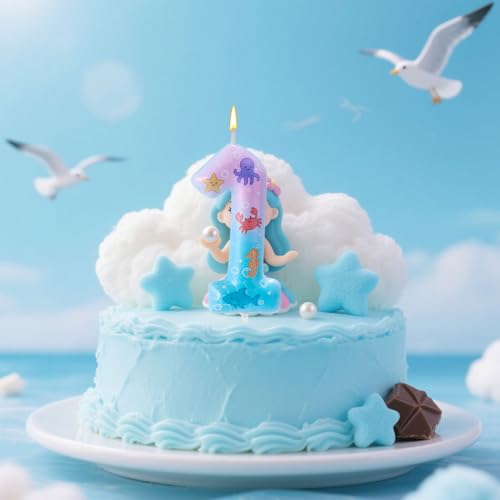 Lyreh Mermaid Number 1 Birthday Candle Ocean Theme Cake Topper