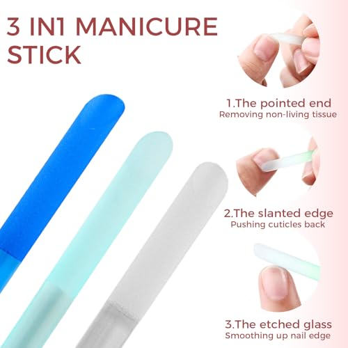 Glass Cuticle Pusher Set 3-Piece Double-Sided Nail Exfoliating Tools