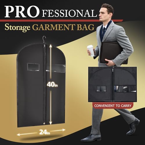 Hleelomi 2-Pack 40-Inch Garment Bags for Hanging Clothes Suit Storage Black