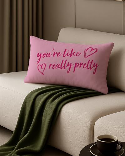You're Like Really Pretty Pink Pillow Covers 12x20 - Preppy Lumbar Decor