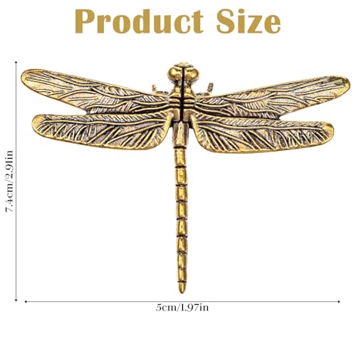 Tucnoeu 2-Piece Brass Dragonfly Figurine Set, Vintage Metal Desk Ornament