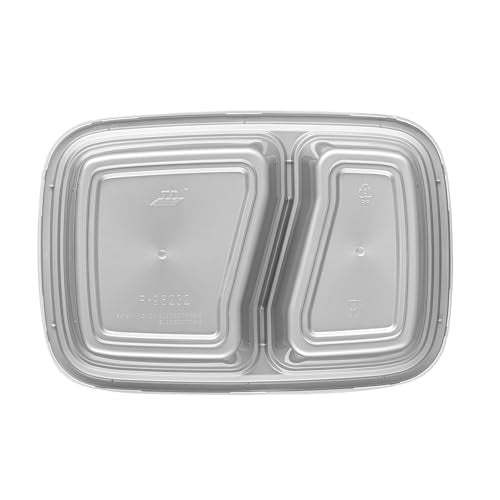 Restaurantware-Asporto 26 Ounce Compartment Take Out Boxes, 100 Microwavable Meal Prep Containers - 2 Compartments, With Clear Plastic Lids, Silver Plastic Food Containers, Do Not Contain BPA