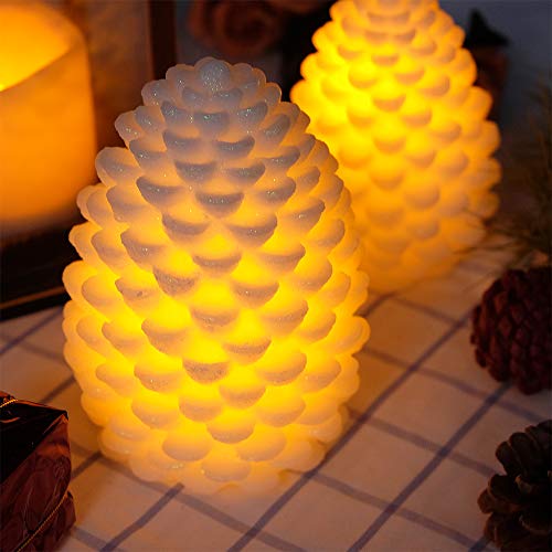 Ivory Pine Cone Flickering Flameless Candles with Remote & Timer - 2 Pack