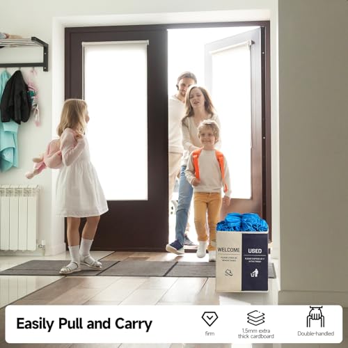 Foldable Shoe Cover Dispenser Box with Used Covers Sign - Beige & Blue