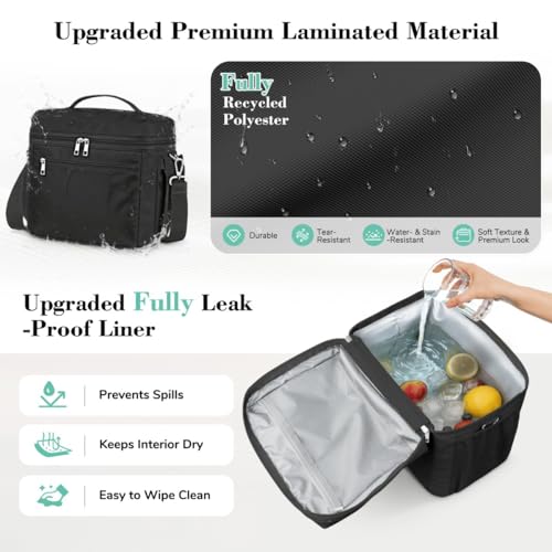 DALINDA Medium Insulated Lunch Bag - Leak-Proof Cooler Black 7L
