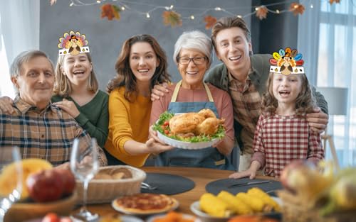 Thanksgiving Coloring Turkey Crowns - 12PCS Paper Headbands for Kids