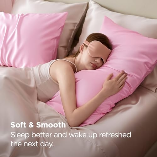 Bedsure Satin Pillowcase 6 Pack - Pink Standard Size 20x26 Inches, Envelop Closure, Silk-Like Bedding for Hair & Skin