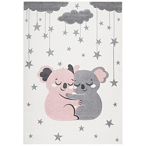 SAFAVIEH Carousel Kids Collection Accent Rug - 2' x 3', Ivory & Pink, Koala Design, Non-Shedding & Easy Care, Ideal for High Traffic Areas for Boys & Girls in Playroom, Nursery, Bedroom (CRK195A)