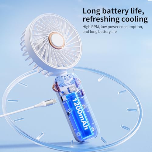 Megjuwos Mini Turbo Handheld Fan - USB Rechargeable, Lightweight & 5 Speeds, Pink
