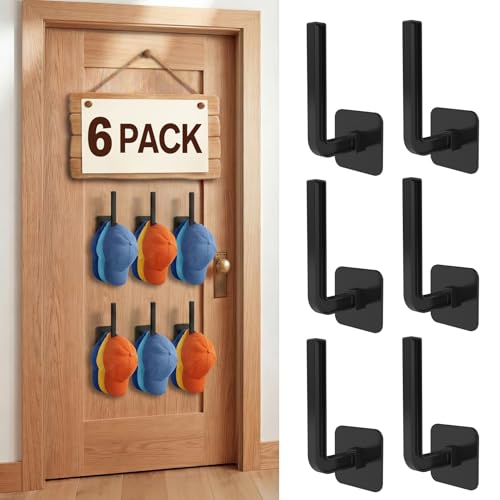 Homeager 6 Pack Hat Rack for Wall - Heavy-Duty Black Baseball Cap Organizer