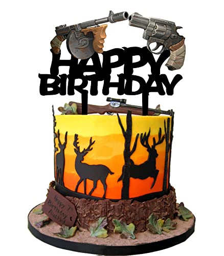 Gun Cake Topper Black Acrylic Pistol Birthday Party Decoration for Men