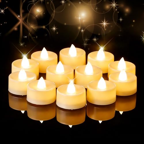 Amagic 12 Pack Battery Operated LED Tea Lights - Flameless & Safe