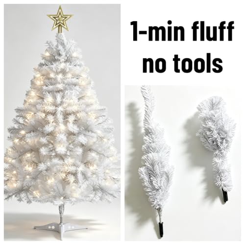 White 3ft Artificial Christmas Tree with String Lights & Stand - Small Holiday Decor
