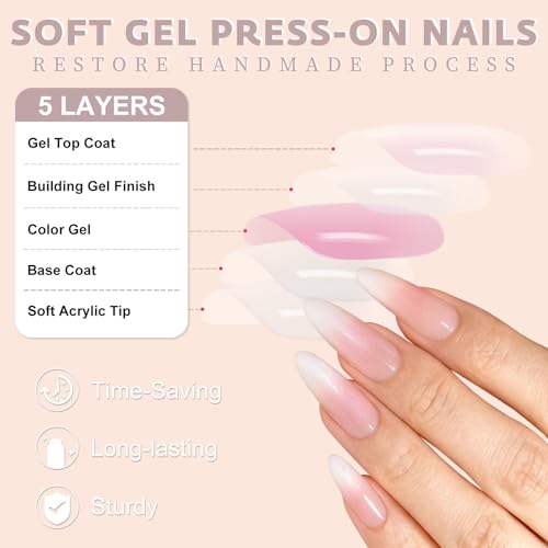 Pink Ombre Cat Eye Press on Nails - Medium Almond False Nails with Glue