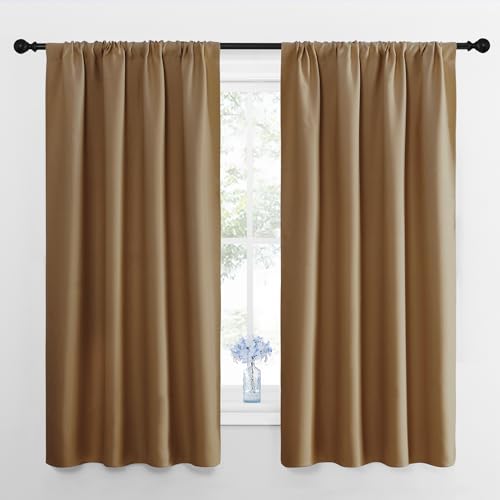 NICETOWN Gold Brown Blackout Curtains, 34" W x 63" L, 1 Pair