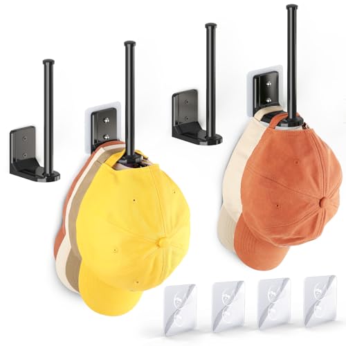 Ginyoyo 4 Pack Adhesive Hat Hooks – Heavy Duty Wall Hat Rack for Baseball Caps
