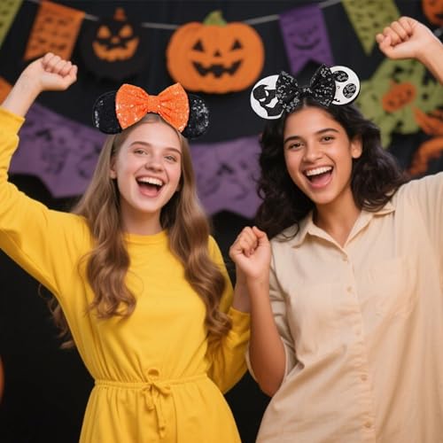 ASHONE White Mouse Ears Headband with Shiny Bow for Party Events