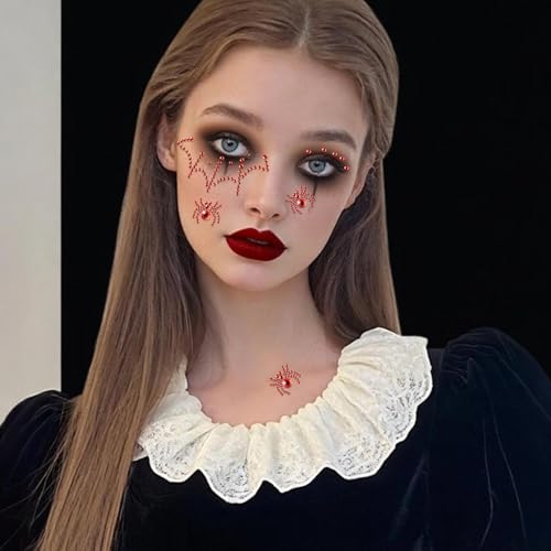 3D Spider Web Face Gems & Rhinestone Stickers for Halloween Makeup