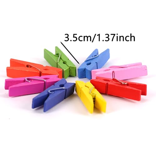 Mixed 100pcs Mini Wooden Clothespins with 33ft Jute Twine for Photos & Crafts - Small Clothes Pins