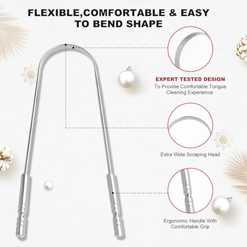 Stainless Steel Tongue Scraper 2 Pack with Travel Cases