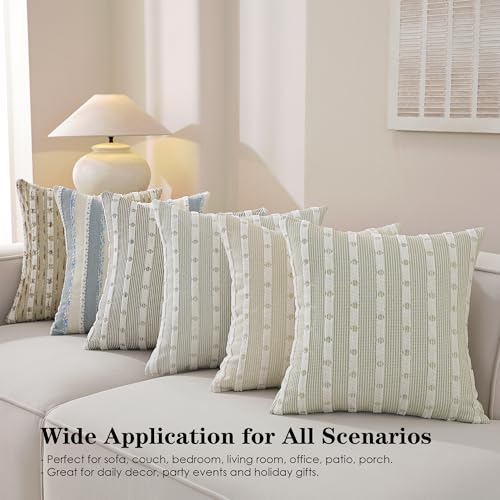 Boho Tufted Chenille Throw Pillow Covers Set of 2 - Sage Green, 18x18